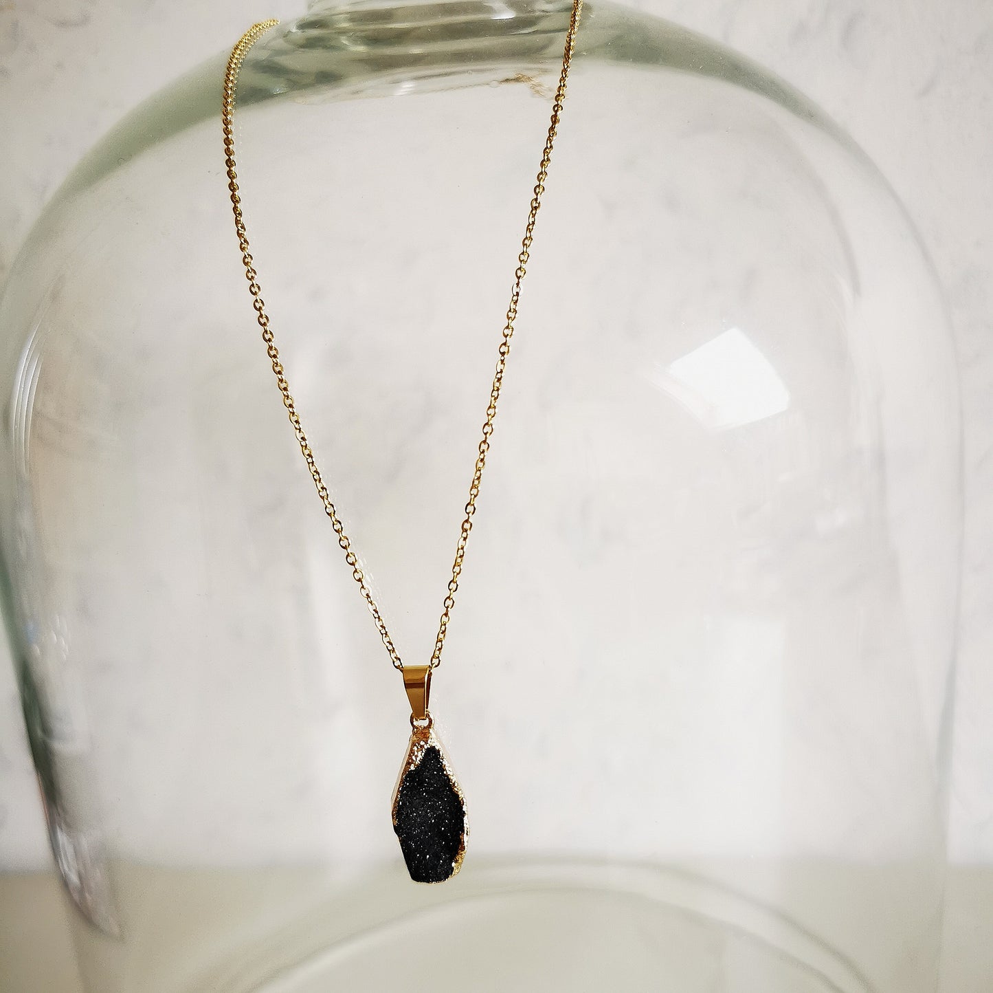 Ketting met gold plated druzy goudkleurige stainless steel