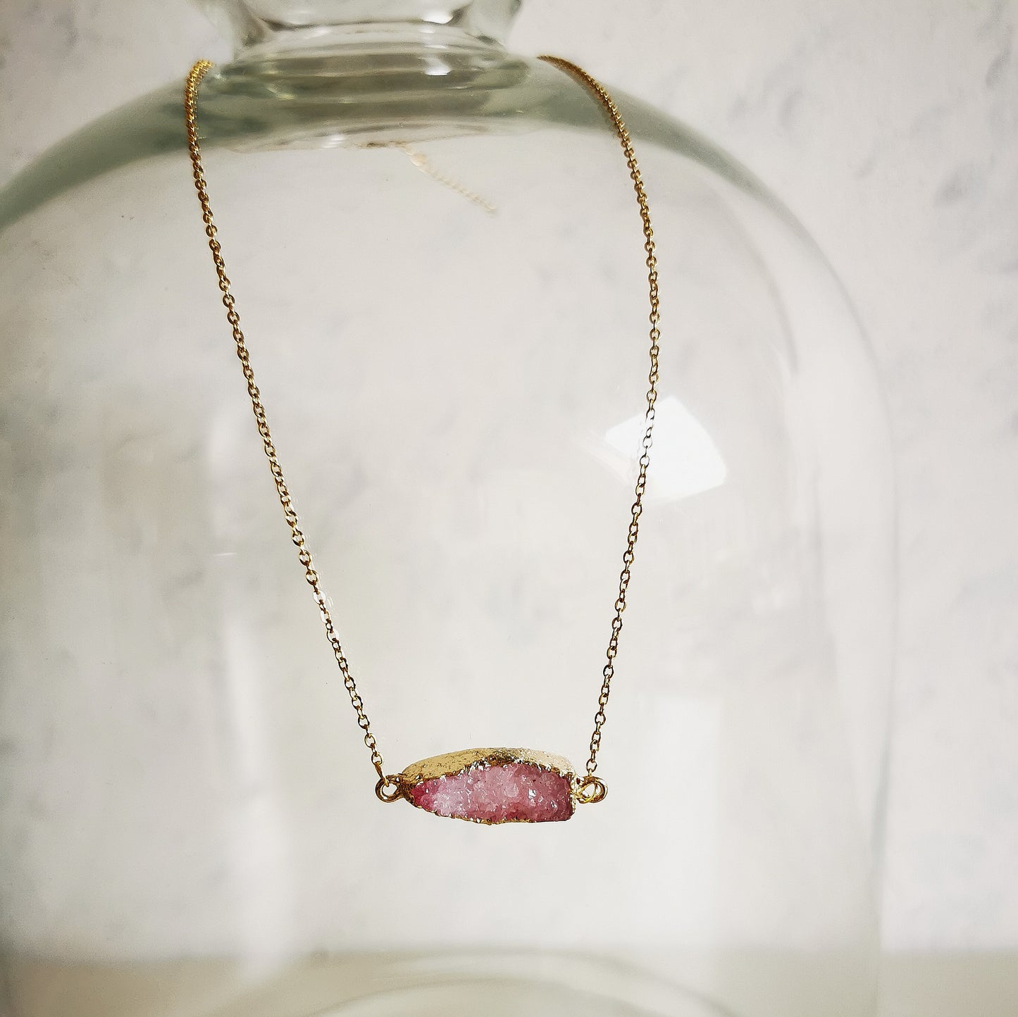 Ketting met gold plated druzy goudkleurige stainless steel