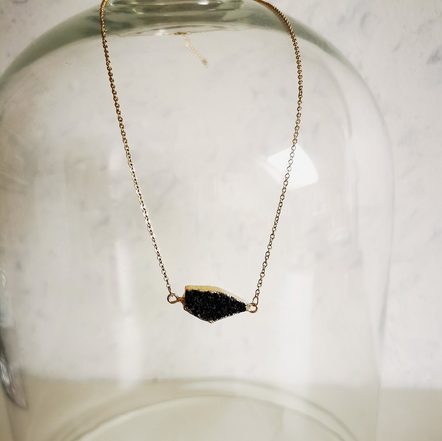 Ketting met gold plated druzy goudkleurige stainless steel