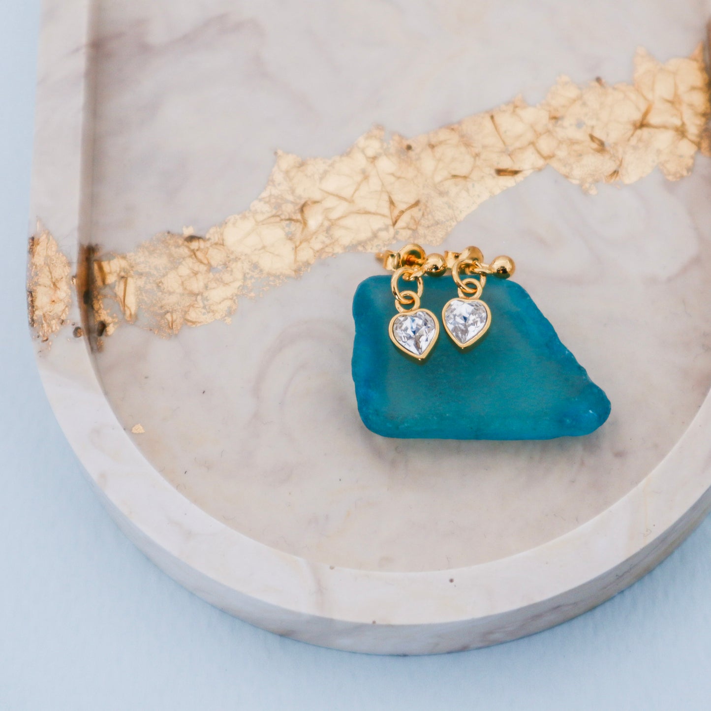 Oorstekers met Swarovski kristal hartje zilveren verguld