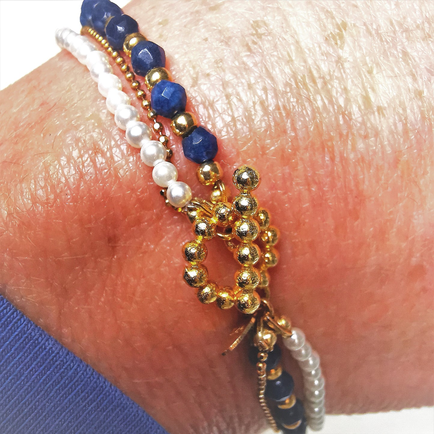 Armband blauwe saffier parels zilver verguld