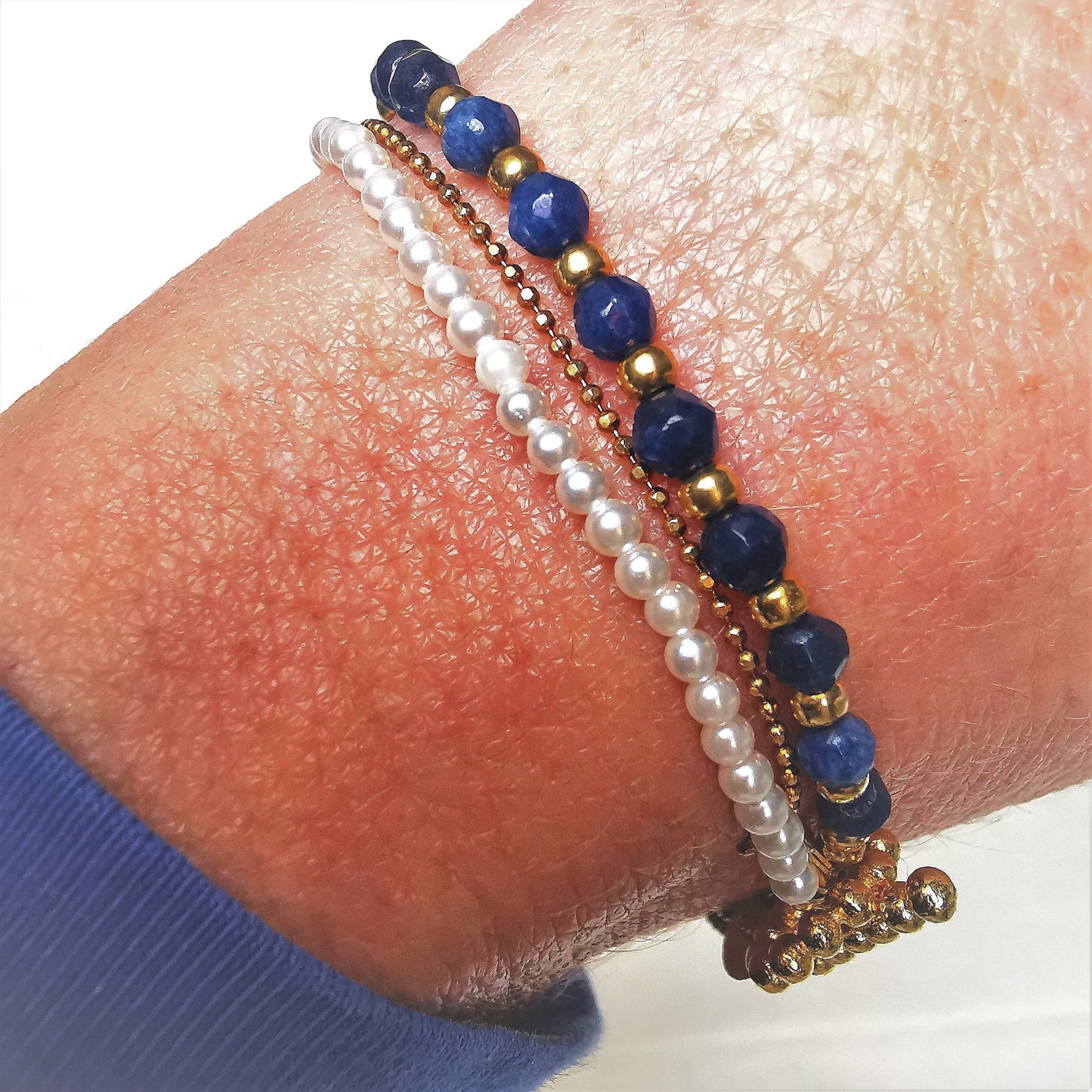 Armband blauwe saffier parels zilver verguld